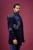 Midnight Navy Velvet Embroidered Indo-Western Set