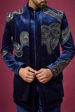 Midnight Navy Velvet Embroidered Indo-Western Set