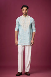 Serene Aqua Heritage Embroidered Kurta Set for Men | Mahavir NX