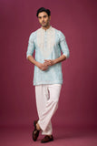 Trending Kurta for Men Online – Aqua Mandarin Collar Heritage Set | Mahavir NX