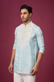 Geometric Panel Aqua Kurta Set – Daytime & Wedding Ethnic Wear | Mahavir NX