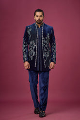 Midnight Navy Botanical Embroidered Indo-Western Set