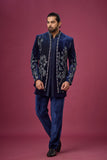 Midnight Navy Botanical Embroidered Indo-Western Set