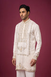 Ornate Vertical Panel Monochromatic Ivory Kurta – Wedding Wear | Mahavir NX