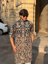 Navy Blue Heavy Embroidered Kurta for Men