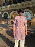 Pastel Pink Embroidered Kurta for Men