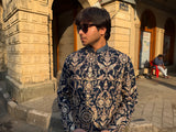 Navy Blue Heavy Embroidered Kurta for Men
