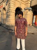 Maroon Heavy Embroidered Kurta for Men