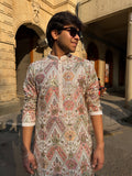 Ivory Multi-Color Embroidered Kurta for Men