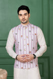 Pastel Lilac Linen Striped Jacket Kurta Set for Men