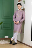 Royal Mauve Linen Embroidered Wedding Kurta for Men