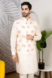 Ivory Linen Horse Motif Printed Jacket Kurta Set for Men