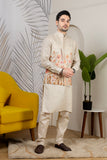Ivory Linen Floral Meadow Jacket Kurta Set for Men