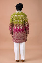 Ombre Green to Wine Heavy Embroidered Kurta Set