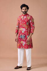 Royal Red Floral Embroidered Wedding Kurta Set