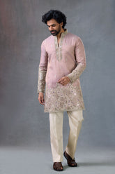 રોઝ ગોલ્ડ મિરર વર્ક વેડિંગ કુર્તા સેટ