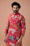 Royal Red Floral Embroidered Wedding Kurta Set