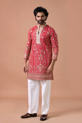 Shahi Gold Threadwork V-Neck Festive Kurta