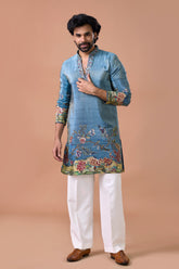 Elite Peacock Blue Festive Kurta Set