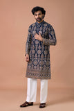 Royal Navy Blue Heavy Embroidered Kurta Set with Straight Pants