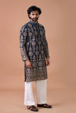 Royal Navy Blue Heavy Embroidered Kurta Set with Straight Pants