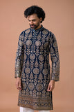 Royal Navy Blue Heavy Embroidered Kurta Set with Straight Pants