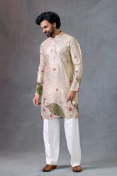 પુરુષો માટે પ્રીમિયમ પીકોક મોટિફ ફેસ્ટિવ કુર્તા