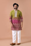 Ombre Green to Wine Heavy Embroidered Kurta Set