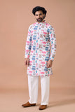 Festive Mosaic Print Kurta with White Pants