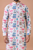 Festive Mosaic Print Kurta with White Pants