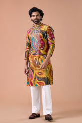 Multicolor Mirror Work Neck Festive Kurta Set for Men