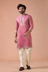 Royal Pink Tissue Embroidered Festive Kurta