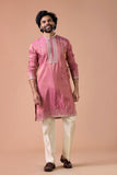 Royal Pink Tissue Embroidered Festive Kurta