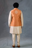 Peach & Beige Wedding Kurta with Embroidered Waistcoat