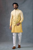 Mustard Embroidered Nehru Jacket Kurta Set for Men