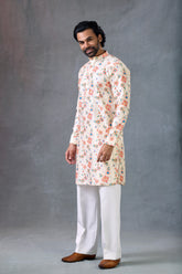 Elegant Ivory Summer Wedding Kurta With Straight Pants Groom Outfit