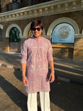 Ethnic Kurta for Men – Pastel Pink Embroidered Kurta for Men