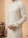 Ethnic Kurta - Men’s Off-White Floral Embroidered Kurta