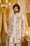 Festive indo-western kurta - Beige Embroidered Indo-Western Suit for Men