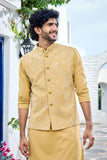 Festive jacket kurta - Mustard Embroidered Jacket Kurta Set