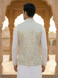 Festive Koti - Ivory Mirror Work Nehru Koti for Men