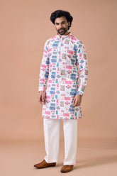 Festive Mosaic Print Kurta with White Pants