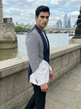 Formal Blazer - Navy Blue Striped Designer Blazer for Men