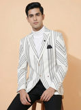 Formal Blazer - White Striped Designer Blazer for Men