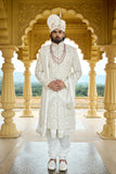 Groom sherwani - Ivory Maharaja Wedding Sherwani with Maroon Touch