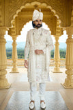 Groom sherwani - Ivory Pastel Embroidered Groom Sherwani with Belt & Dupatta