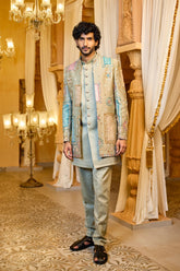 Indo-western for men - Sage Royale Patchwork Indo-Western