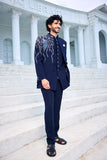 Indo-western suit - Navy Blue Indo-Western with Peacock Handwork