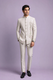 Ivory Beige Floral Embroidered Jodhpuri Suit for Men