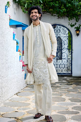 Ivory Floral Embroidered Kurta Set with Dupatta